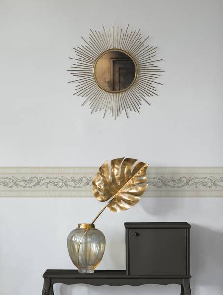 Bordüre 3809 selbstklebend Barock Optik Beige - Silber - Papier - 13 x 500 x 1 cm