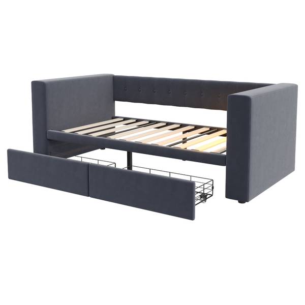 Polsterbett Phoebe Ⅰ Grau - Holzwerkstoff - Textil - 97 x 69 x 214 cm