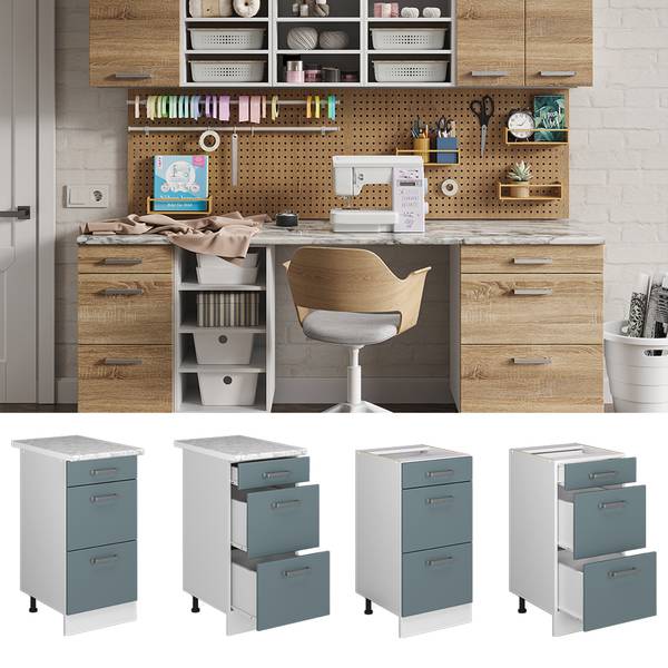 Unterschrank R-Line 41800 Blaugrau - Reinweiß