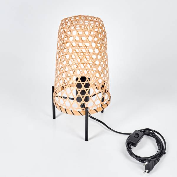 Tischleuchte Decollatura Beige - Schwarz - 19 x 53 x 19 cm - Flammenanzahl: 1 - Metall - Rattan