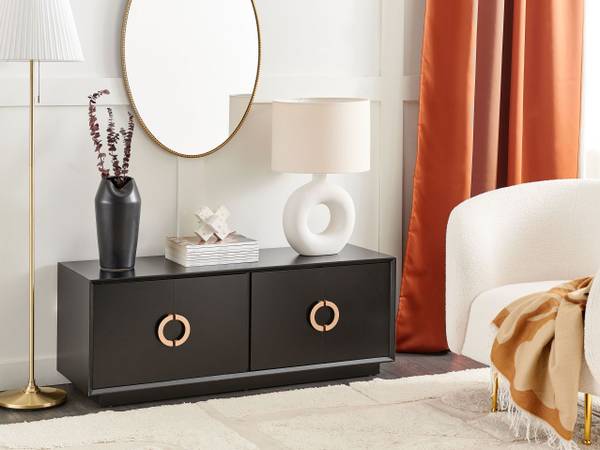 Buffet OXNARD Noir - Doré - Bois manufacturé - 120 x 46 x 40 cm