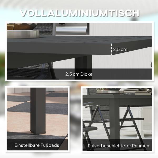 Gartentisch BB5356 Grau - Metall - 90 x 73 x 220 cm