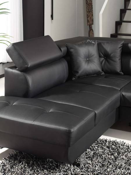 Canapé d'Angle Convertible LISBONA Noir - Tissé à plat - 252 x 89 x 190 cm