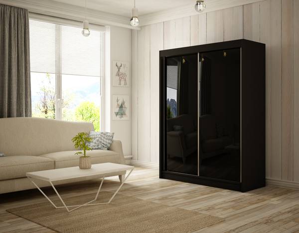 Kleiderschrank PEKA Schwarz - Breite: 200 cm - Hochglanz