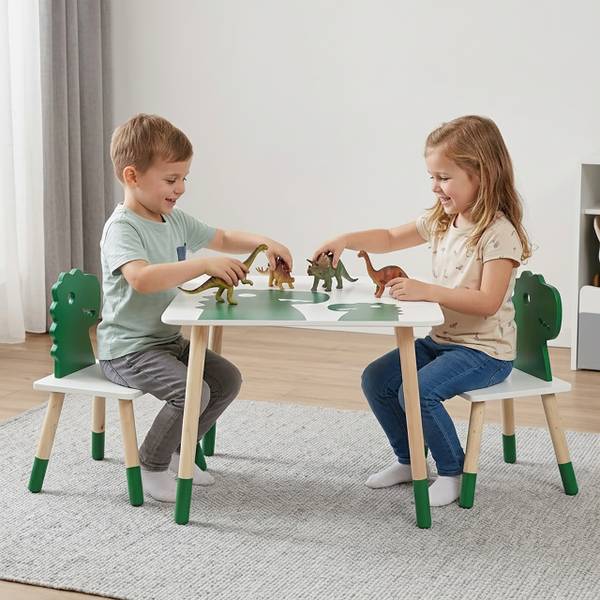 Kindersitzgruppe Dinosaurier Braun - Grün - Weiß - Holzwerkstoff - 60 x 45 x 60 cm