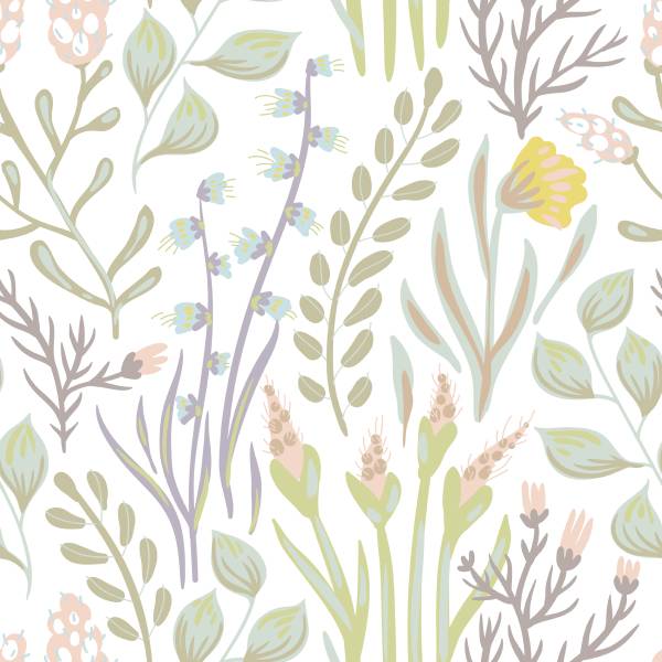 Tapete FELDBLUMEN Blätter Natur Pflanzen Beige - Blau - Braun - Grün - Fleece - 53 x 1000 x 1000 cm