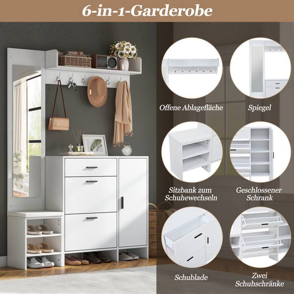 Garderobenständer Eos Ⅳ Weiß - Holzwerkstoff - Glas - 30 x 200 x 140 cm