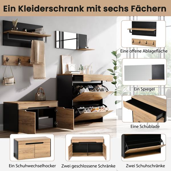 Garderoben-Set Eos Ⅱ（5-tlg） Schwarz - Braun - Holzwerkstoff