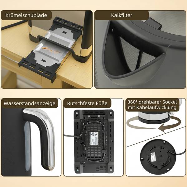 Wasserk Toaster 800-281V90BK 2er Set Schwarz - Kunststoff - 16 x 28 x 24 cm