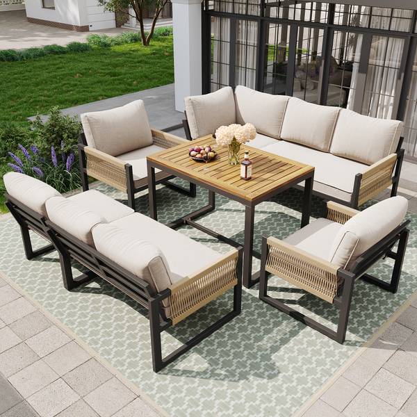 Tuin eetset WoodyRope Ⅷ beige - plaatmateriaal op houtbasis - metaal - kunststof - textiel - 100 x 67 x 58 cm