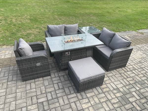 GARTENTISCHGRUPPE D(6er-Set) Grau - Webstoff - 80 x 70 x 140 cm
