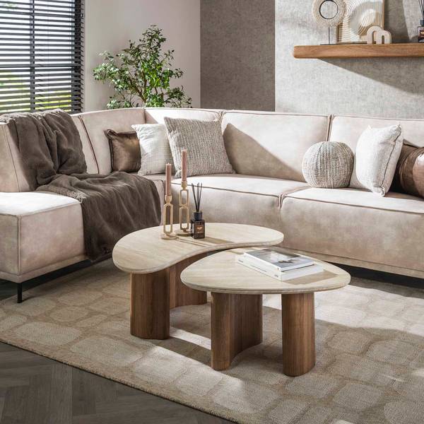 Couchtisch ROMANO 2er-Set Beige - Holzwerkstoff - 88 x 36 x 44 cm