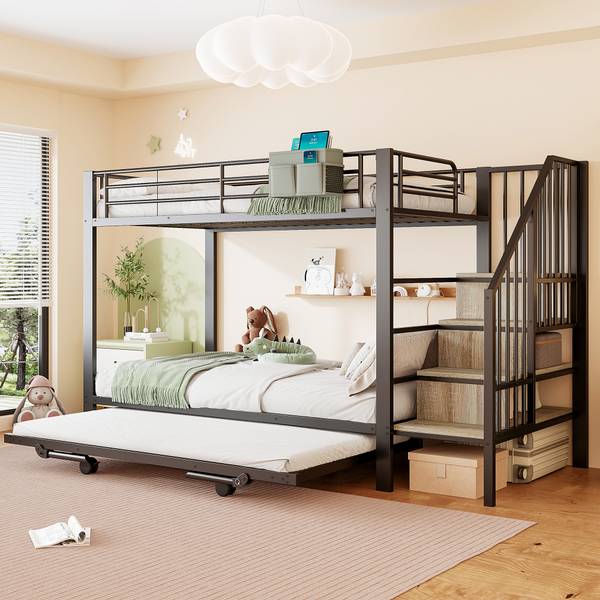 Kinder-Etagenbett K-1611 Schwarz - Metall - 96 x 164 x 255 cm