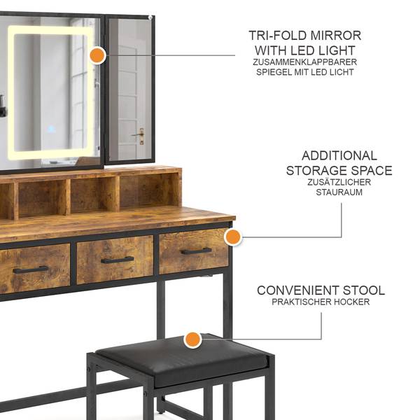 Schminktisch Fyrk 53021 2er set Braun - Holzwerkstoff - 90 x 138 x 40 cm