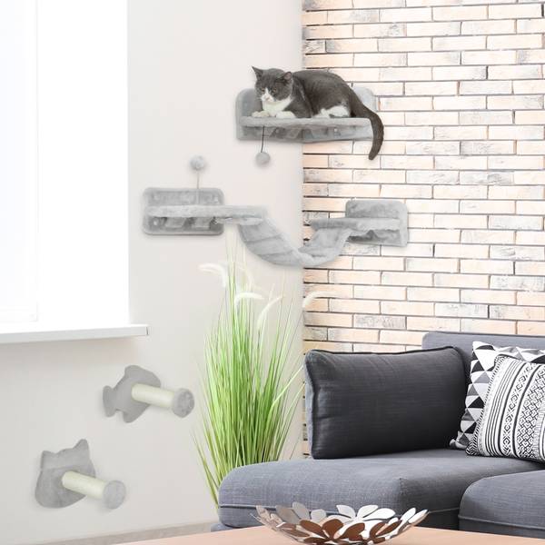 Katzen Kletterwand Set D30-859V00LG Grau - Holzwerkstoff - 26 x 13 x 90 cm