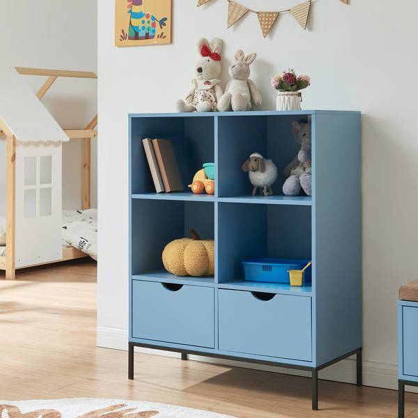 Bibliothèque Colwyn Bleu - Bois manufacturé - Métal - 80 x 105 x 40 cm