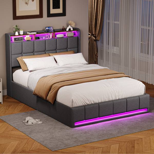Doppelbett HXQ01 Grau - Metall - Massivholz - 164 x 110 x 218 cm