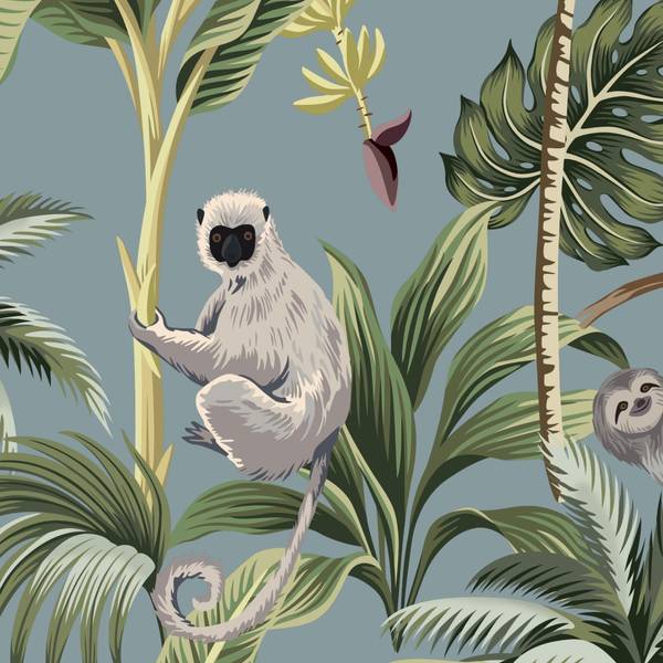 Papier Peint Jungle Tropicale Gris Gris - Papier - 1 x 200 x 200 cm