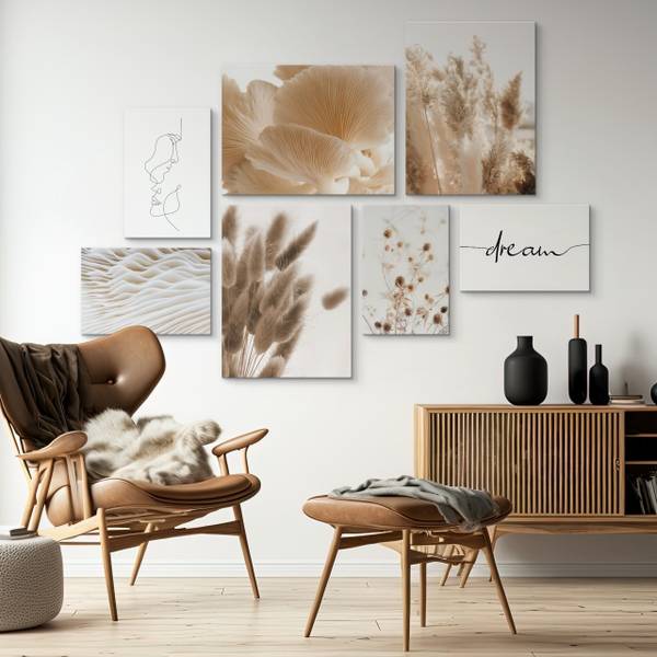 Afbeeldingen NatuurBOHO Stijl Set Van 7 beige - zwart - bruin - grijs - wit - linnen - 110 x 80 x 80 cm
