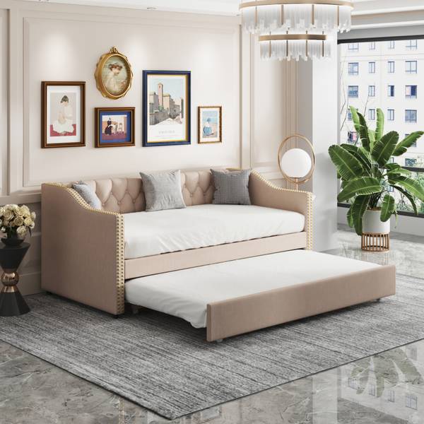 Tagesbett PTKJA3 Beige - Metall - Massivholz - 96 x 88 x 211 cm
