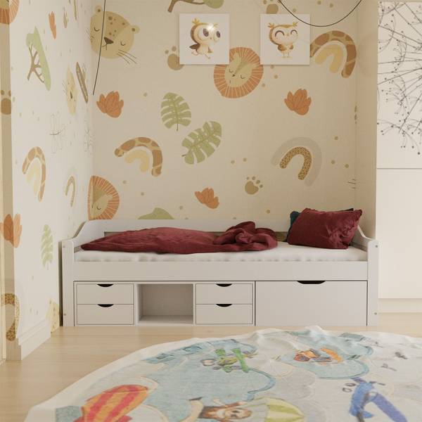 Kinder Funktionsbett Nalu Weiß - Holzwerkstoff - 90 x 66 x 200 cm