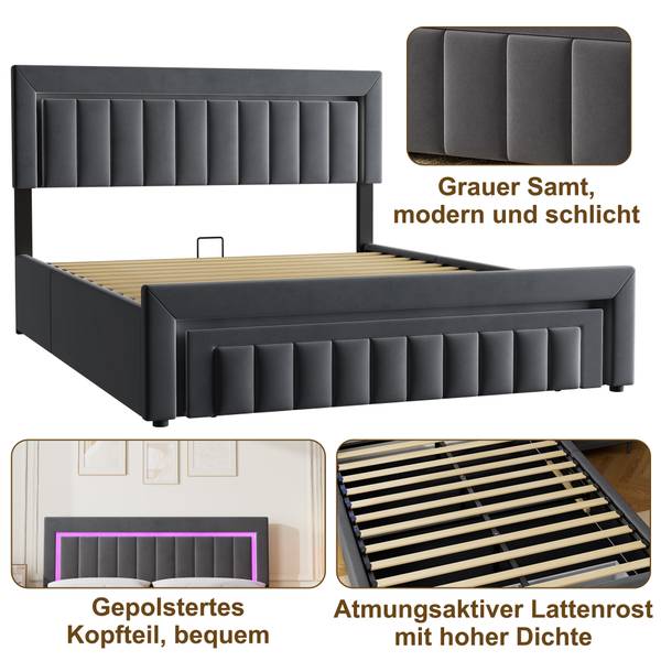 Bettgestell ZY-017 Grau - Holzwerkstoff - 160 x 98 x 208 cm