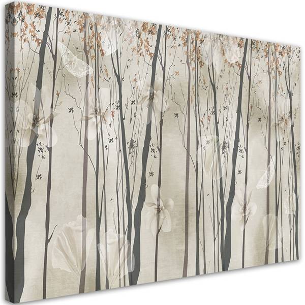 Wandbild bäume blumen und schmetterlinge 100 x 70 cm