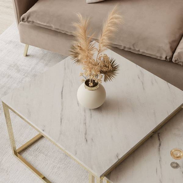 YOSHI LEVANTO 2 in 1 Couchtisch Gold - Weiß - Holzwerkstoff - 70 x 41 x 70 cm