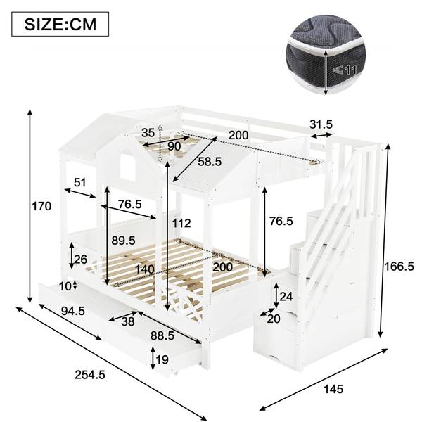 Stockbett K-1392 Weiß - Holzwerkstoff - 145 x 170 x 255 cm