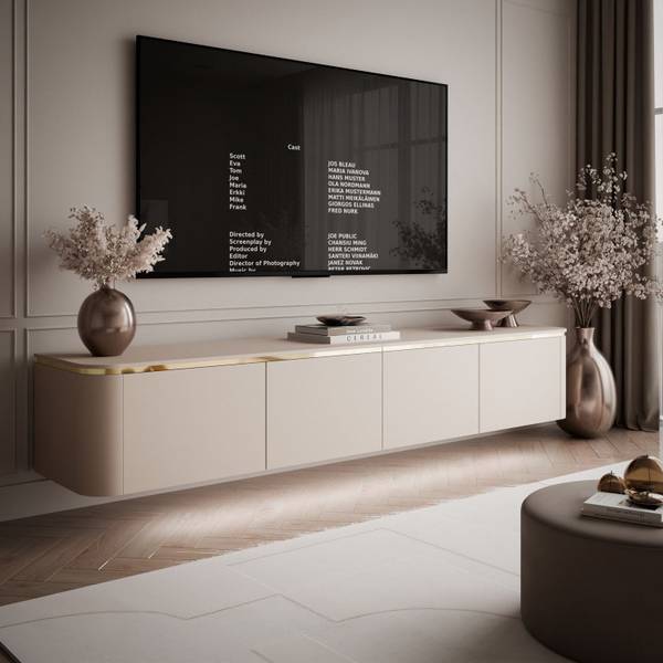 TV-Schrank AVELINE Beige - Gold - Holzwerkstoff - 200 x 35 x 40 cm