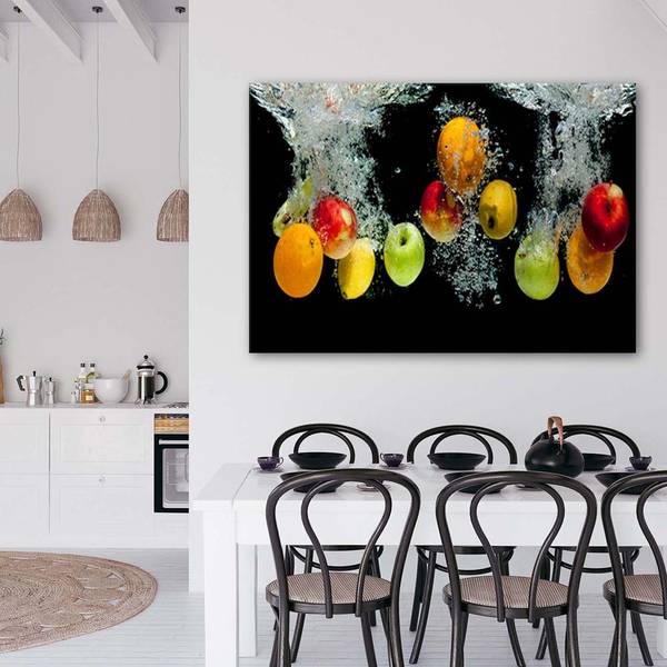 Tableau déco fruits frais dans l'eau 90 x 60 cm