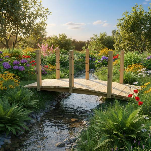 Garten Brücke mit Ketten Schwarz - Hellbraun