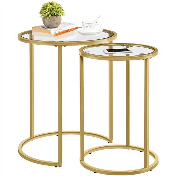 Beistelltisch Glas 2er-Set Gold - Metall - 59 x 59 x 49 cm