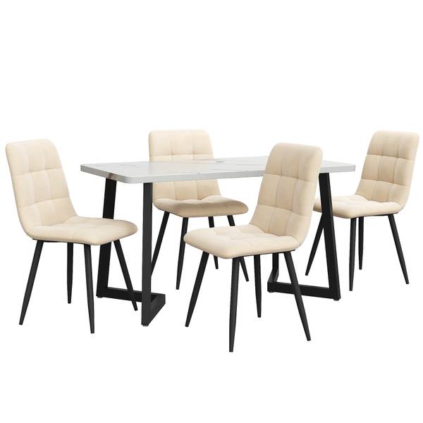 Esszimmer Set BB1789 5tlg Beige - Schwarz - Weiß