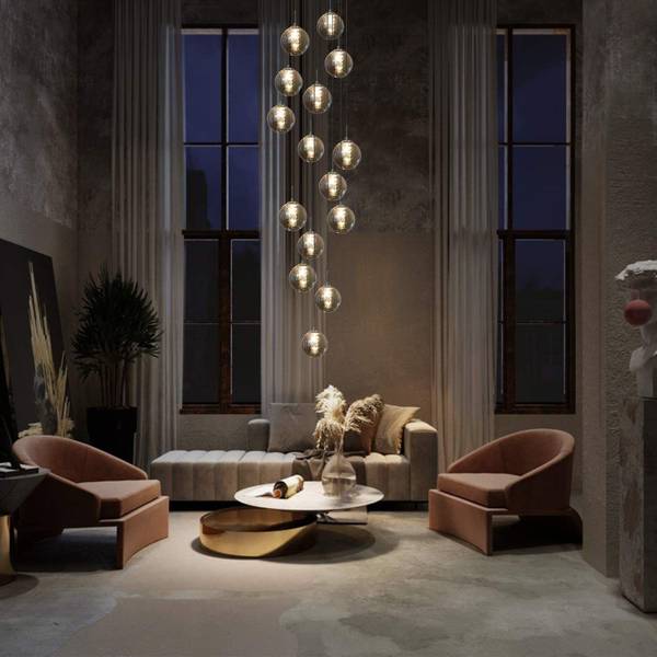 Suspension Energie 15 ampoules Gris - Verre - 41 x 320 x 41 cm