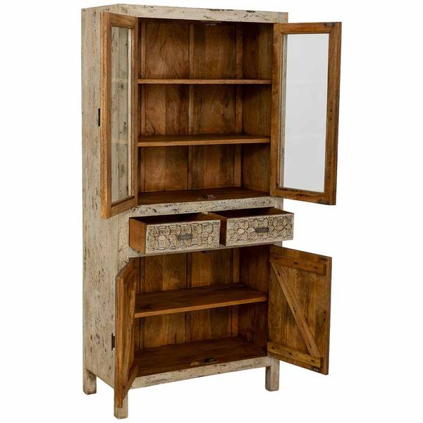 Vitrine Marfil Grau - Massivholz - 85 x 180 x 40 cm