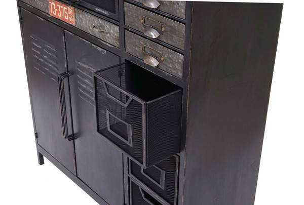 Apothekerkommode Oakland Schwarz - Metall - 89 x 115 x 35 cm
