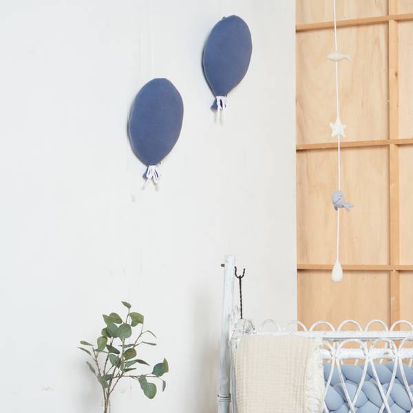 Wandgirlande Wal Small Musselin - Cremeweiß / Hellblau