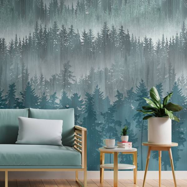 Fototapete Landschaft Waldtapete Blau - Grau - Fleece - 159 x 280 x 1 cm