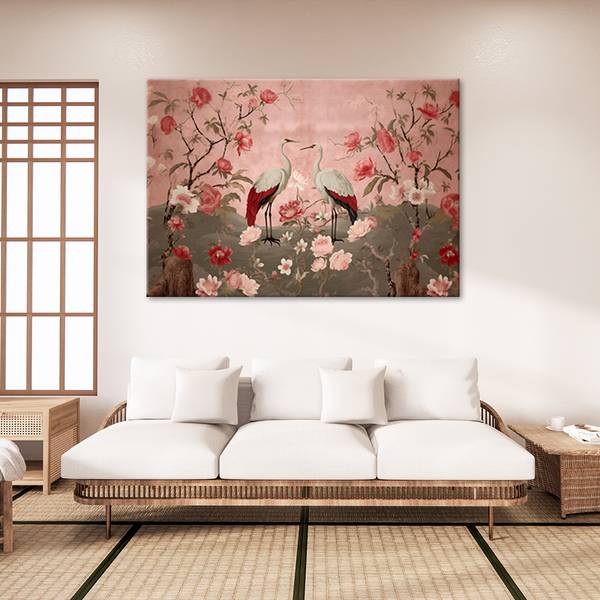 Wandbild blumen und vögel chinoiserie 120 x 80 cm