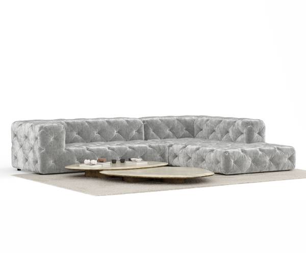 Ecksofa Cosimo Hellgrau - Ecke davorstehend rechts - Ottomane davorstehend rechts