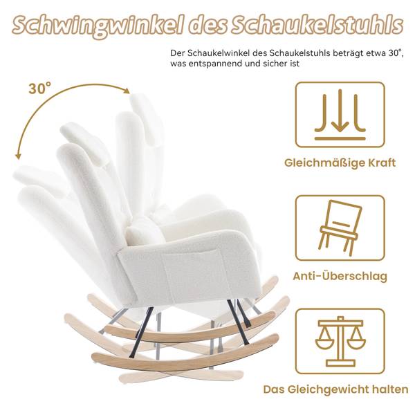 Fauteuil Bascule  Mercury Ⅱ（2-él. ） Marron - Blanc - Flanelle - Polyester - Peluche - Chêne - 73 x 102 x 92 cm