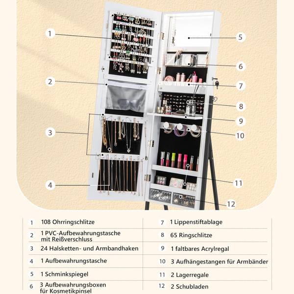 LED-Schmuckschrank JV10432 Weiß