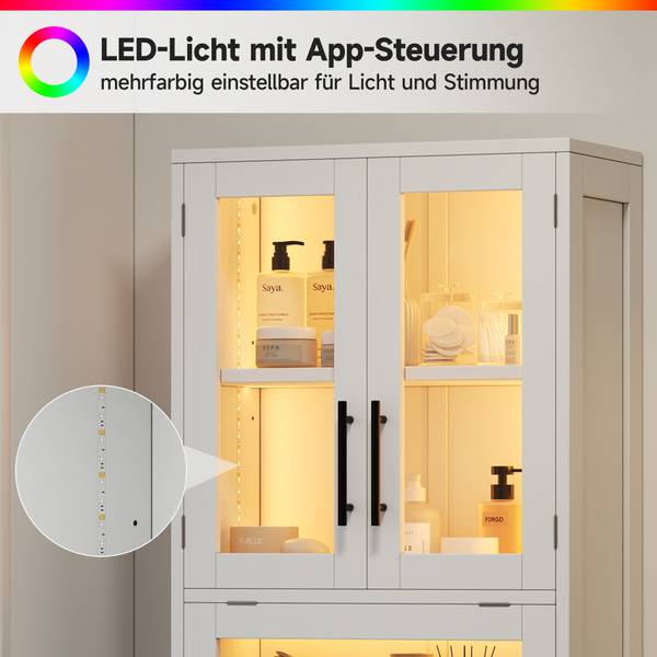 Vitrine Aphrodite Ⅱ wit - plaatmateriaal op houtbasis - glas - 30 x 170 x 60 cm