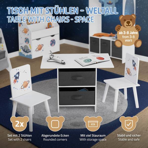 3tlg Kindersitzgruppe aus Holz Weiß - Samt - 48 x 54 x 71 cm