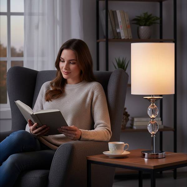 Tischlampe Kristall Stoffschirm Silber - Weiß - Polyester - Eisen - 19 x 50 x 19 cm