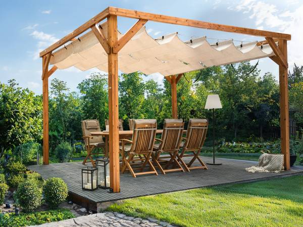 Garten-Pergola VILLAROSA Beige - Braun - Massivholz - 320 x 250 x 380 cm