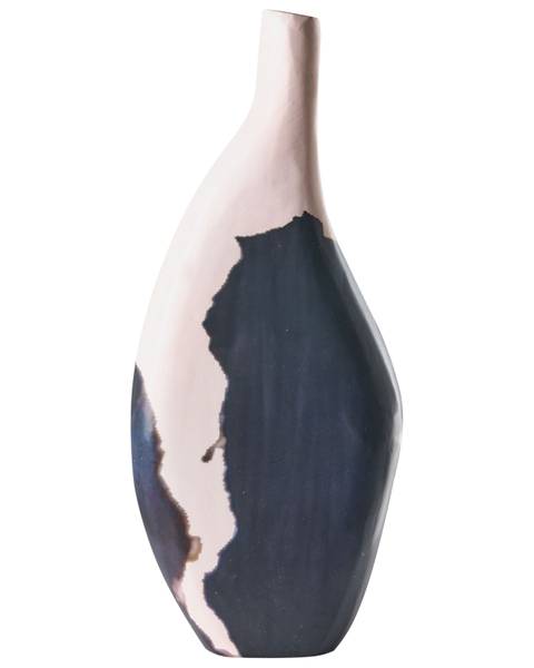 Dekovase LAGOS Beige - Schwarz - Massivholz - 10 x 40 x 8 cm