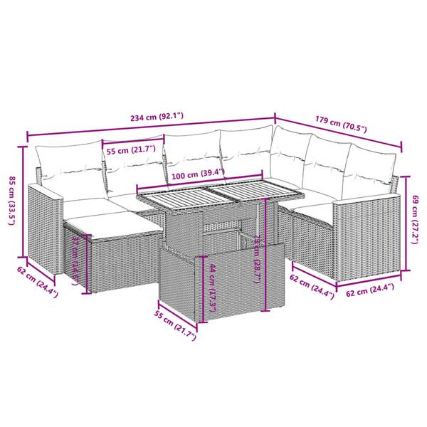 Loungeset 3037266 set van 8 zwart