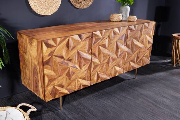 Sideboard ALPINE Braun - Gold - Sheesham - 145 x 73 x 43 cm